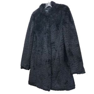 Kenneth Cole New York Faux Fur Coat with Stand-up Collar W Size S Black